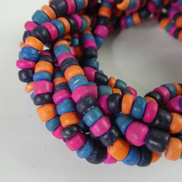 Braided Wooden Dyed Boho Bracelet Beaded Chunky Orange Pink Blue Festival - Picture 3 of 6